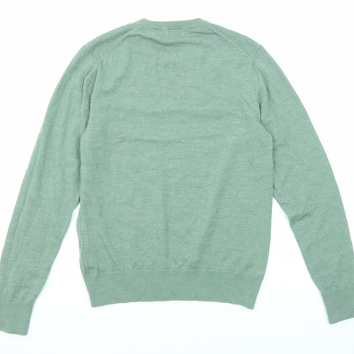 Uniqlo Mens Green Round Neck Wool Pullover Jumper Size S Long Sleeve