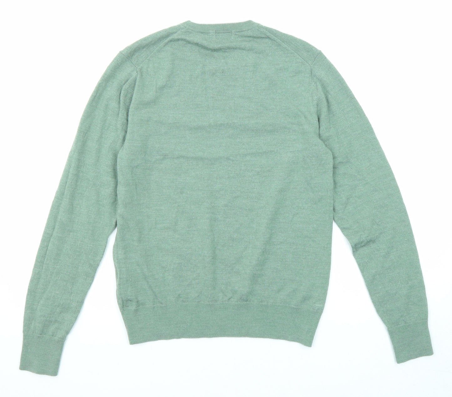 Uniqlo Mens Green Round Neck Wool Pullover Jumper Size S Long Sleeve