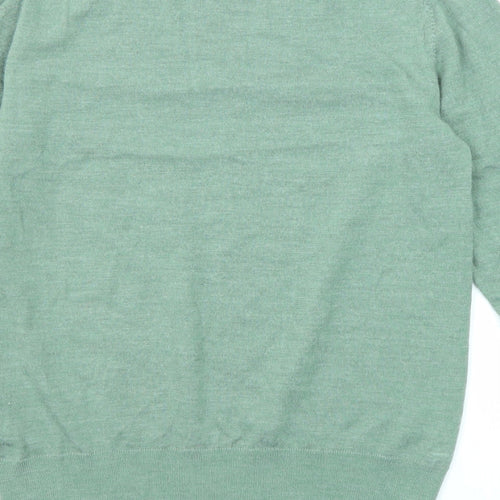 Uniqlo Mens Green Round Neck Wool Pullover Jumper Size S Long Sleeve