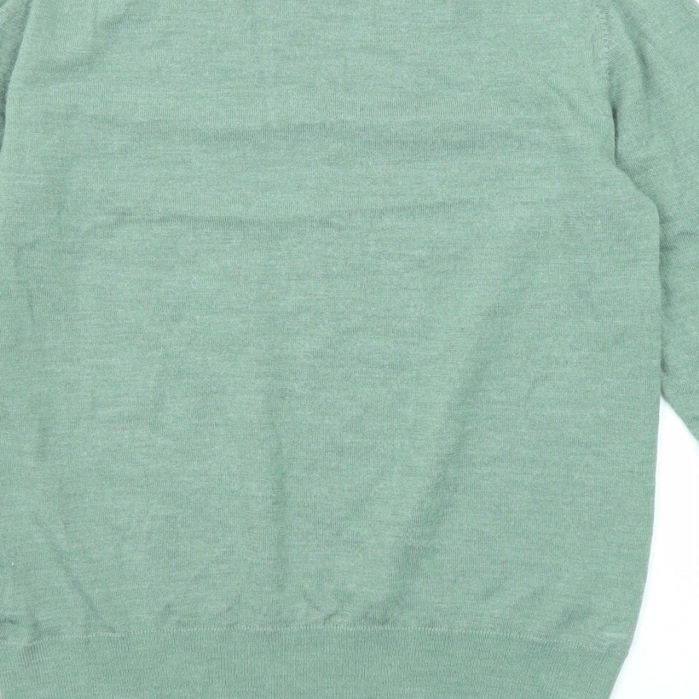 Uniqlo Mens Green Round Neck Wool Pullover Jumper Size S Long Sleeve