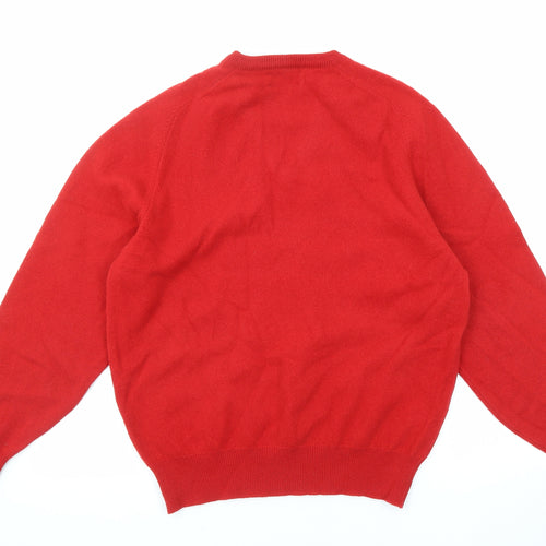 Alan Paine Mens Red V-Neck Wool Pullover Jumper Size L Long Sleeve