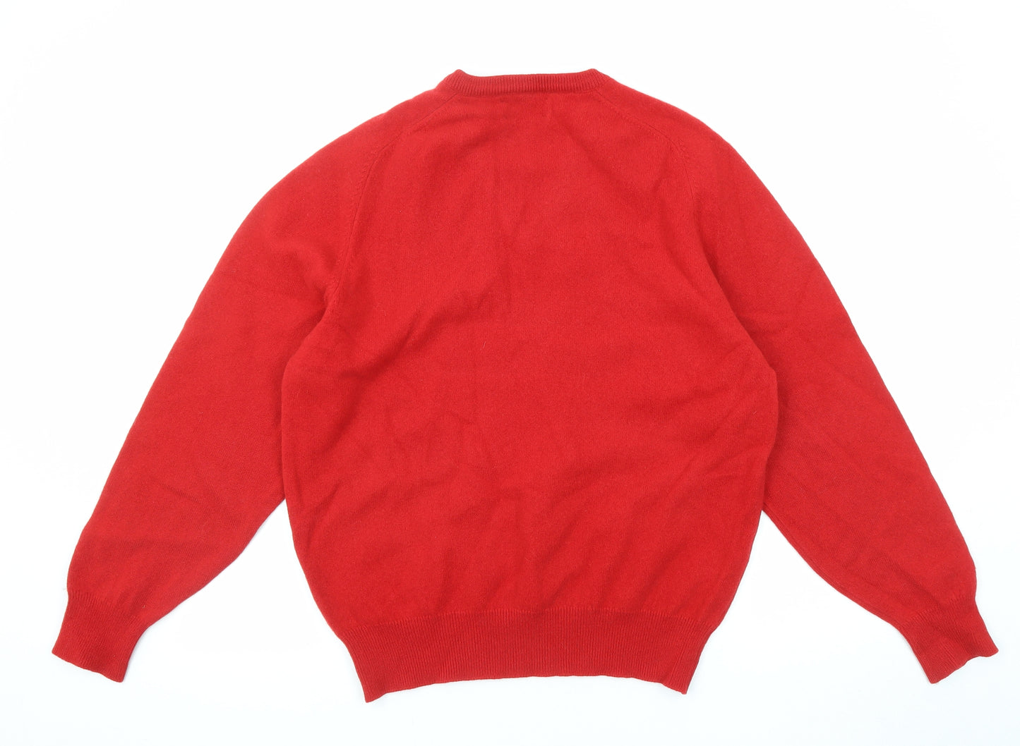 Alan Paine Mens Red V-Neck Wool Pullover Jumper Size L Long Sleeve