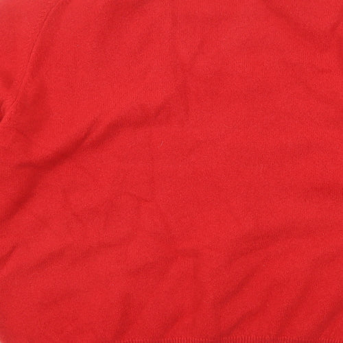 Alan Paine Mens Red V-Neck Wool Pullover Jumper Size L Long Sleeve