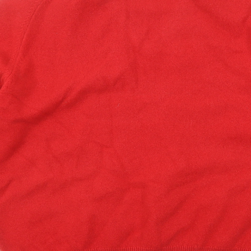 Alan Paine Mens Red V-Neck Wool Pullover Jumper Size L Long Sleeve