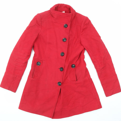 Promod Womens Red Overcoat Coat Size 8 Button