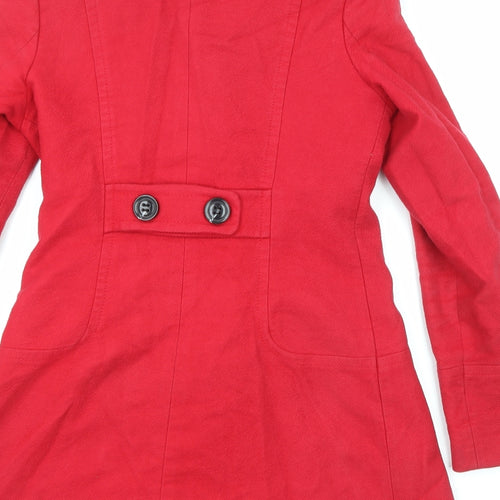 Promod Womens Red Overcoat Coat Size 8 Button