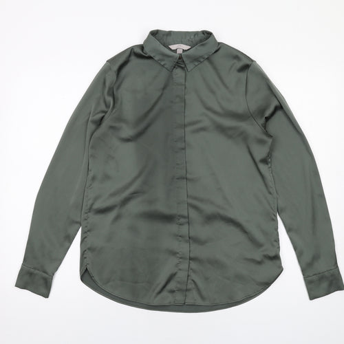 H&M Womens Green Polyester Basic Button-Up Size 8 Collared