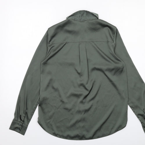 H&M Womens Green Polyester Basic Button-Up Size 8 Collared