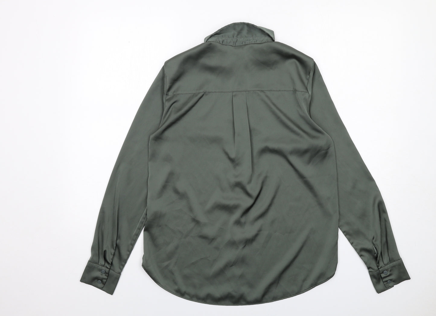 H&M Womens Green Polyester Basic Button-Up Size 8 Collared