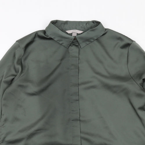 H&M Womens Green Polyester Basic Button-Up Size 8 Collared