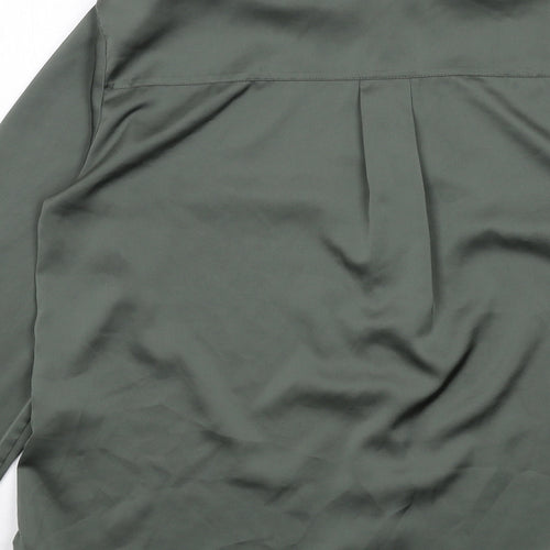 H&M Womens Green Polyester Basic Button-Up Size 8 Collared
