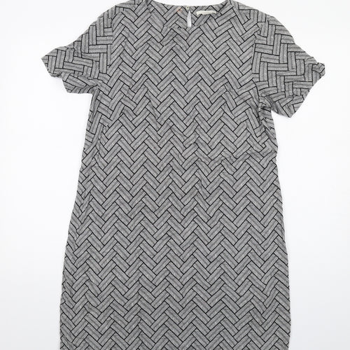 H&M Womens Grey Geometric Viscose Shift Size 12 Round Neck Button