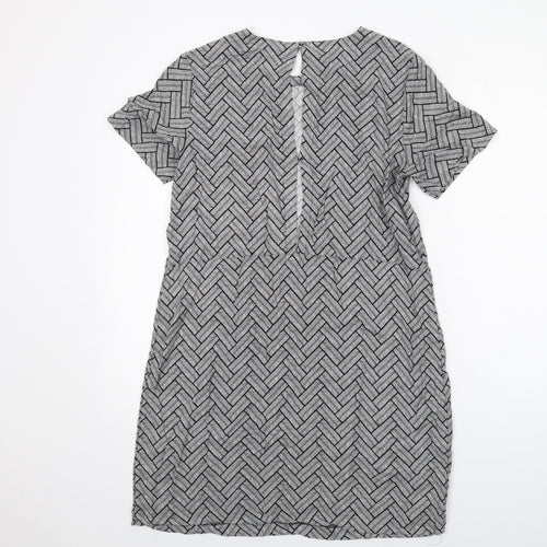 H&M Womens Grey Geometric Viscose Shift Size 12 Round Neck Button