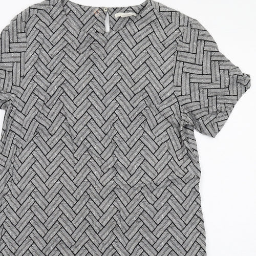 H&M Womens Grey Geometric Viscose Shift Size 12 Round Neck Button