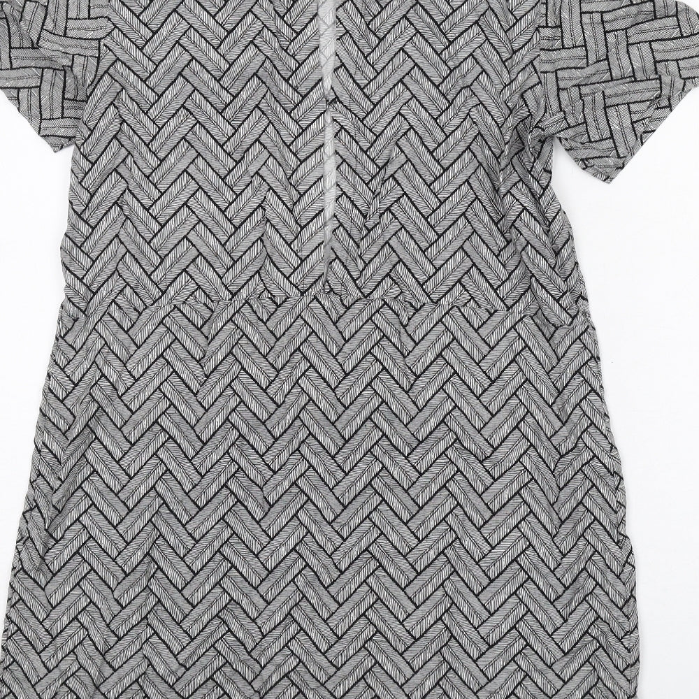 H&M Womens Grey Geometric Viscose Shift Size 12 Round Neck Button
