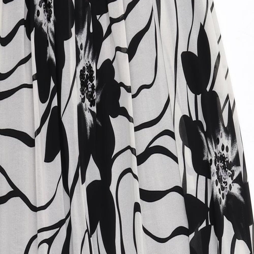 M&Co Womens Black Floral Polyester Maxi Size 12 V-Neck Zip