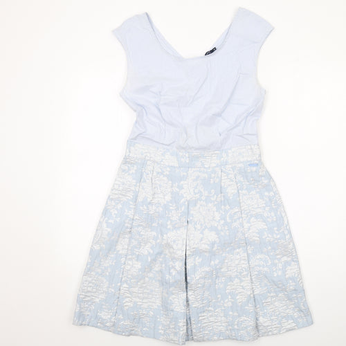 RIVER WOODS Womens Blue Floral Cotton Shift Size 10 Round Neck Zip