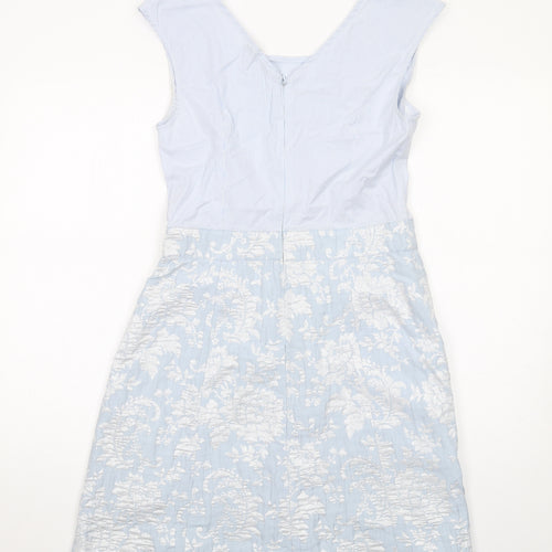 RIVER WOODS Womens Blue Floral Cotton Shift Size 10 Round Neck Zip