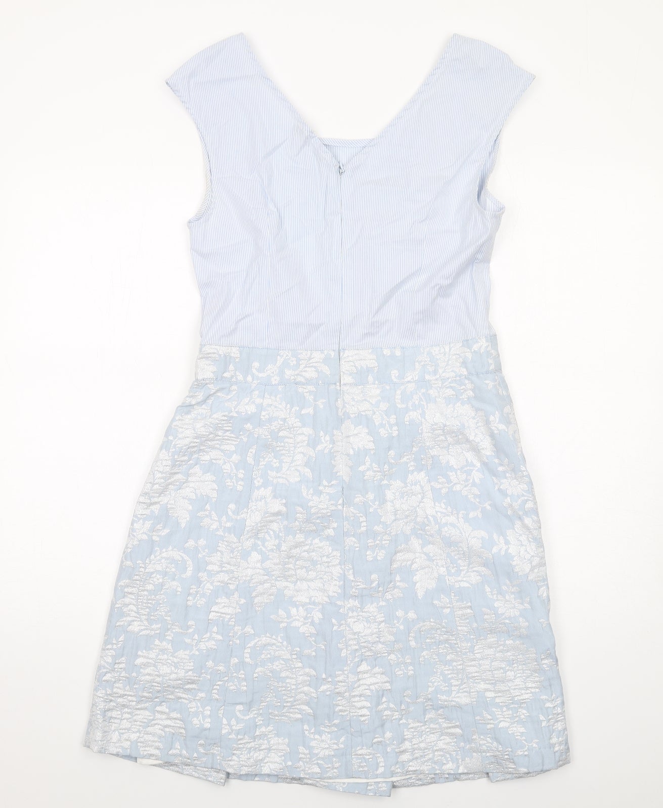 RIVER WOODS Womens Blue Floral Cotton Shift Size 10 Round Neck Zip