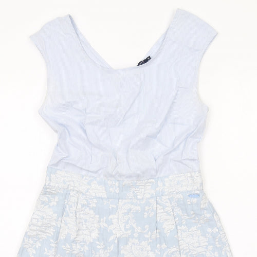 RIVER WOODS Womens Blue Floral Cotton Shift Size 10 Round Neck Zip
