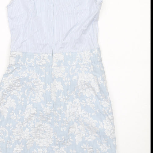 RIVER WOODS Womens Blue Floral Cotton Shift Size 10 Round Neck Zip