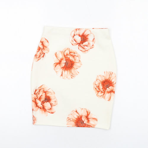 Missguided Womens Ivory Floral Polyester Bandage Skirt Size 4