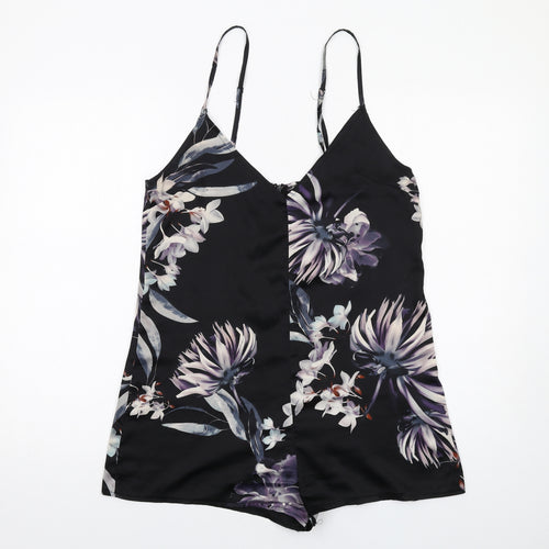 Missguided Womens Black Floral Polyester Playsuit One-Piece Size 10 Zip