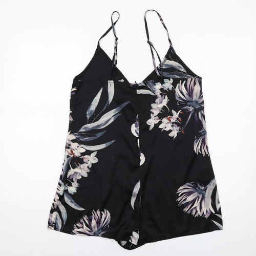 Missguided Womens Black Floral Polyester Playsuit One-Piece Size 10 Zip
