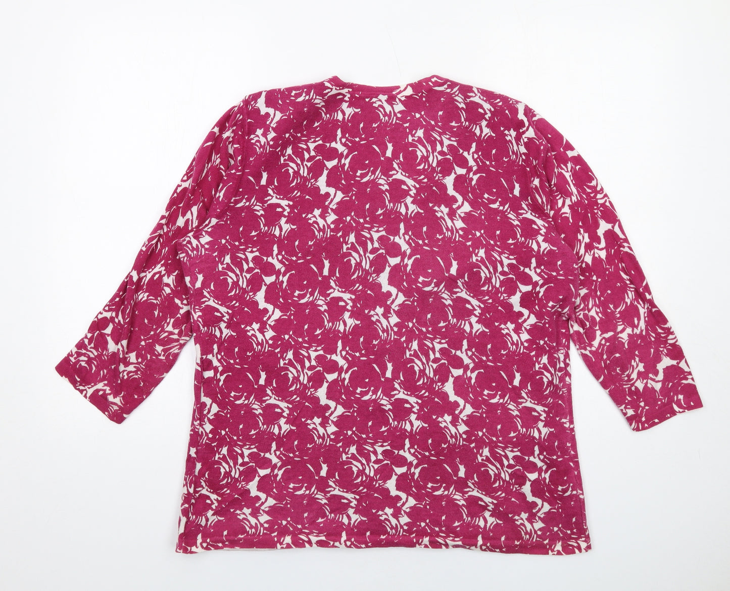 Laura Ashley Womens Pink Round Neck Floral Cotton Cardigan Jumper Size 18