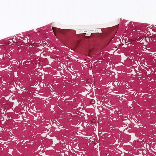 Laura Ashley Womens Pink Round Neck Floral Cotton Cardigan Jumper Size 18