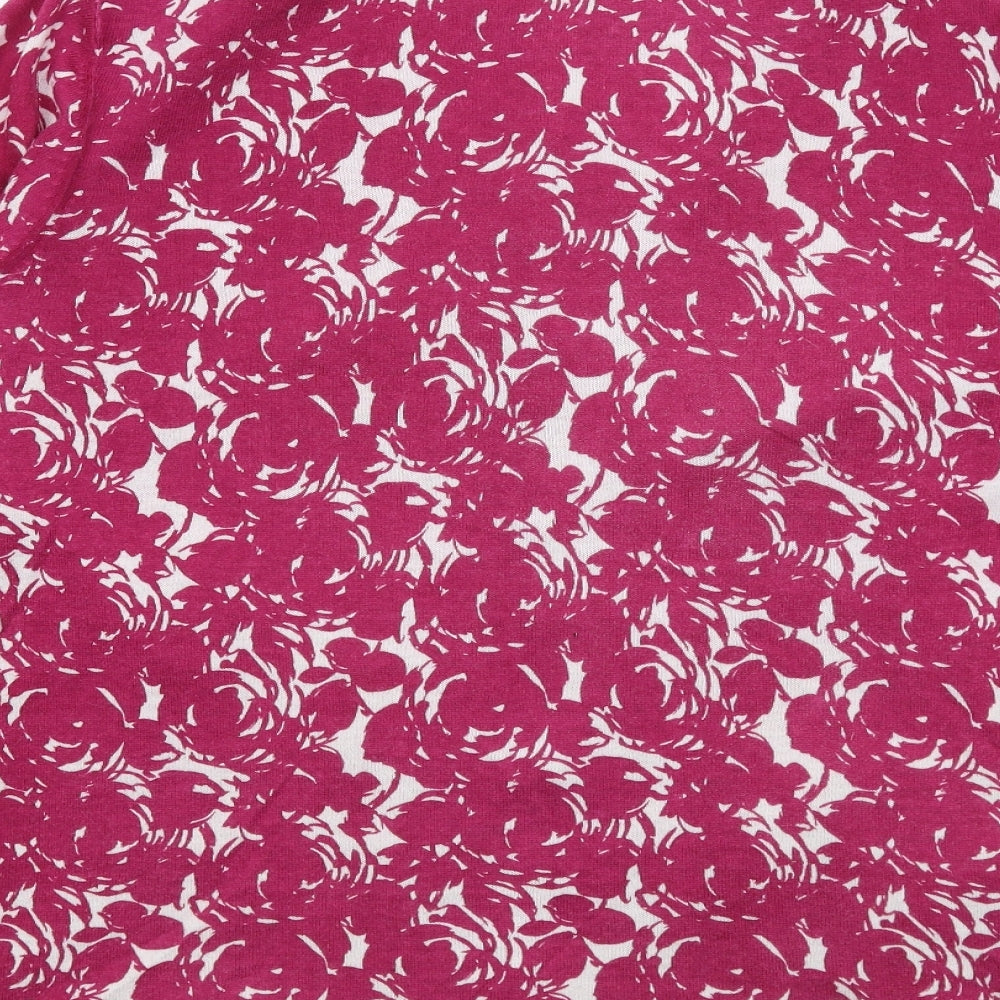 Laura Ashley Womens Pink Round Neck Floral Cotton Cardigan Jumper Size 18