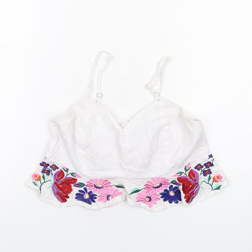 Missguided Womens White Polyester Cropped Tank Size 10 Sweetheart - Floral