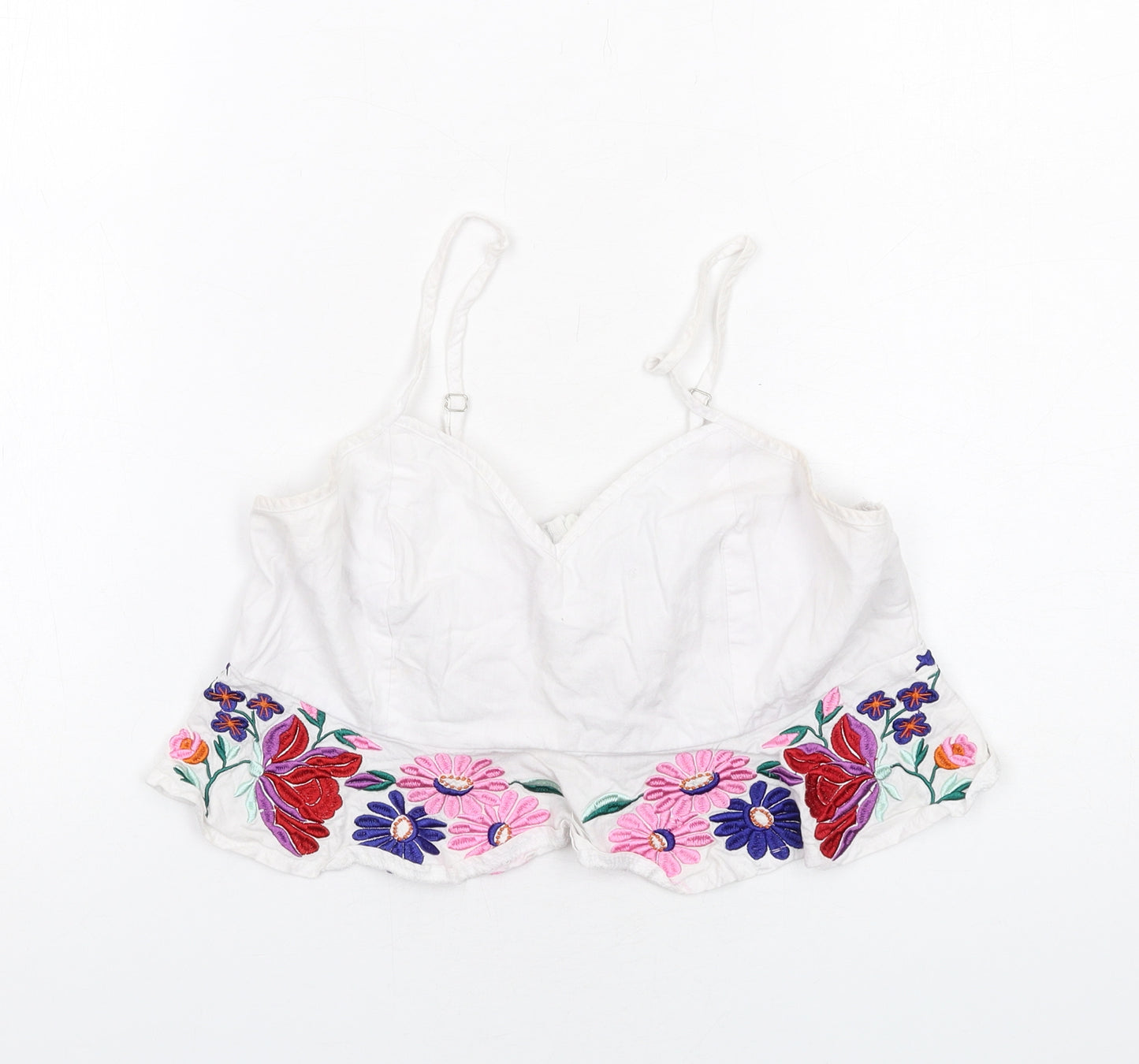 Missguided Womens White Polyester Cropped Tank Size 10 Sweetheart - Floral
