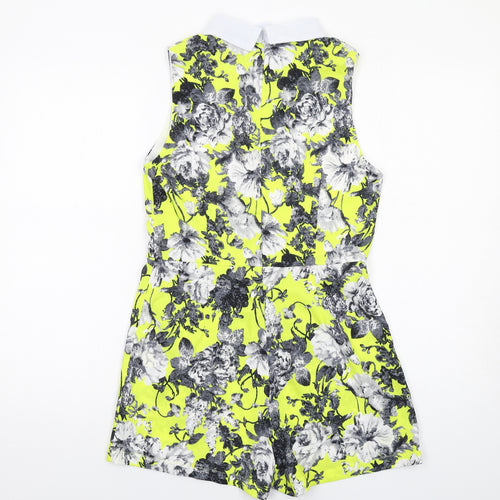 Ribbon Womens Yellow Floral Polyester Playsuit One-Piece Size 10 Zip