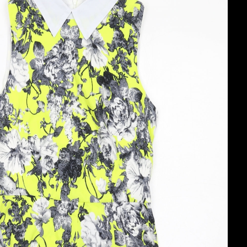 Ribbon Womens Yellow Floral Polyester Playsuit One-Piece Size 10 Zip