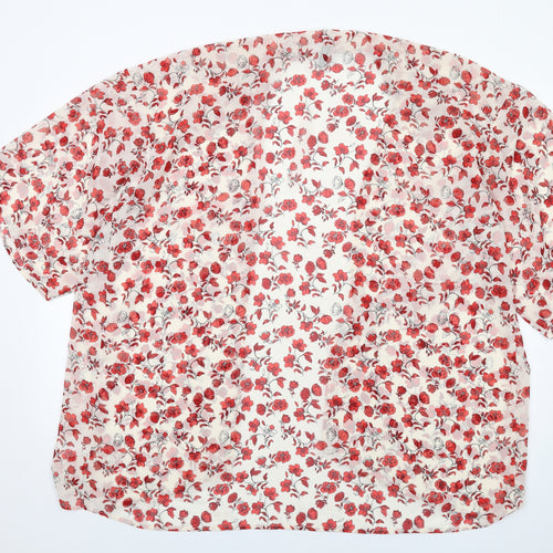 H&M Womens Ivory Floral Polyester Kimono Blouse Size L V-Neck