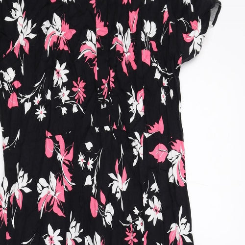 Marks and Spencer Womens Black Floral Viscose Shirt Dress Size 16 Collared Button