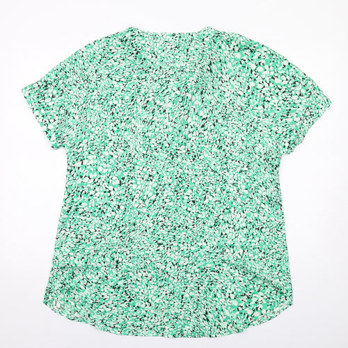 Marks and Spencer Womens Green Animal Print Polyester Basic Button-Up Size 12 V-Neck