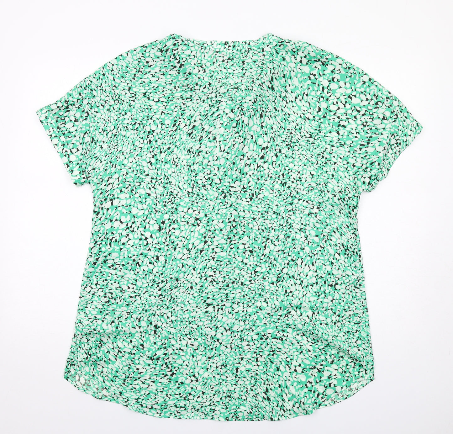 Marks and Spencer Womens Green Animal Print Polyester Basic Button-Up Size 12 V-Neck