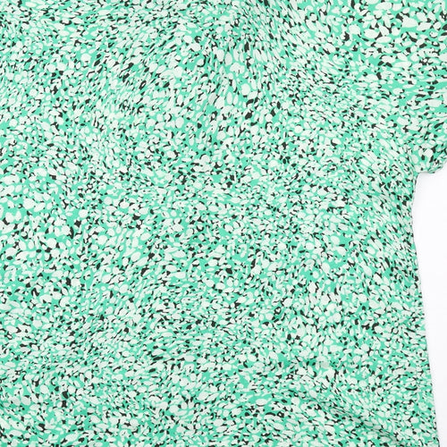 Marks and Spencer Womens Green Animal Print Polyester Basic Button-Up Size 12 V-Neck