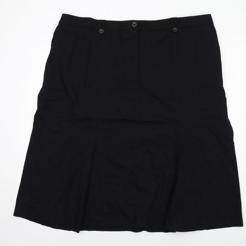 Magic Fit Womens Black Cotton Swing Skirt Size 28 Zip