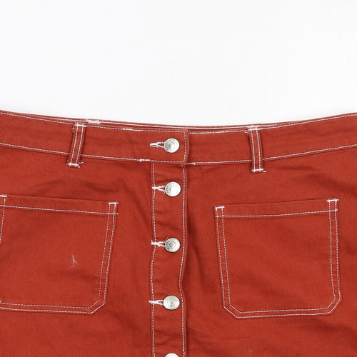 Denim & Co. Womens Orange Cotton A-Line Skirt Size 12 Button