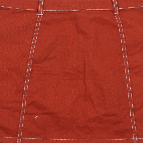 Denim & Co. Womens Orange Cotton A-Line Skirt Size 12 Button