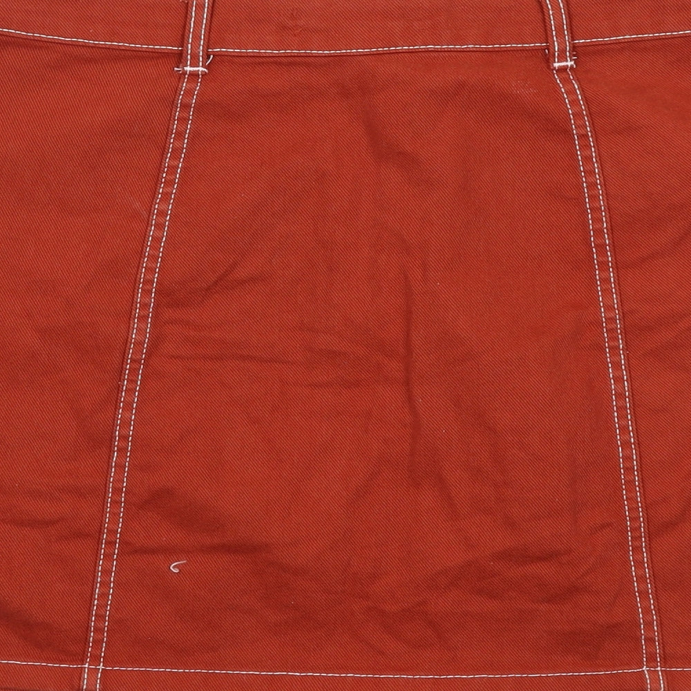 Denim & Co. Womens Orange Cotton A-Line Skirt Size 12 Button