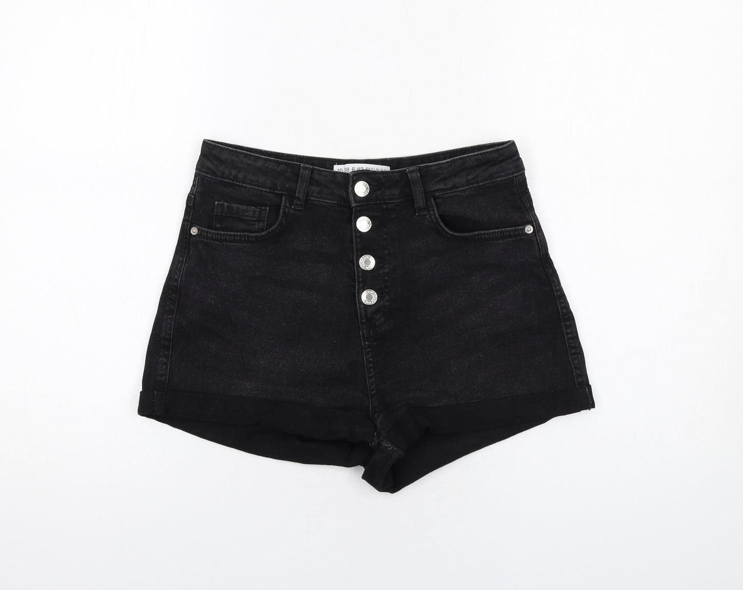 Denim & Co. Womens Black Cotton Boyfriend Shorts Size 10 Regular Button