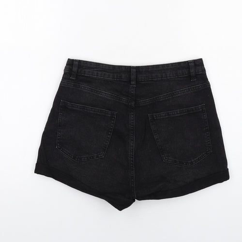 Denim & Co. Womens Black Cotton Boyfriend Shorts Size 10 Regular Button