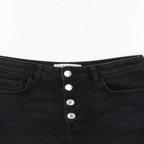 Denim & Co. Womens Black Cotton Boyfriend Shorts Size 10 Regular Button