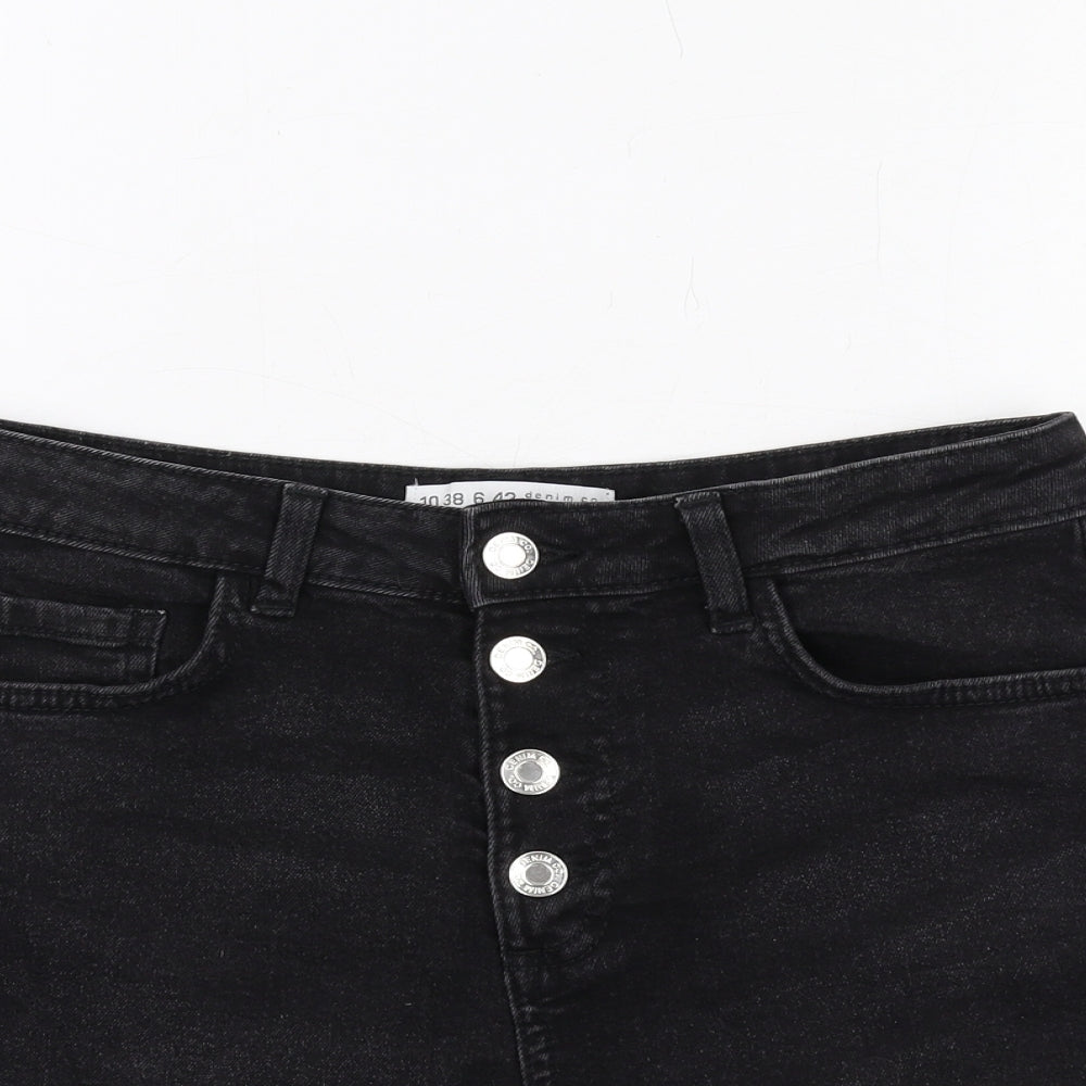Denim & Co. Womens Black Cotton Boyfriend Shorts Size 10 Regular Button