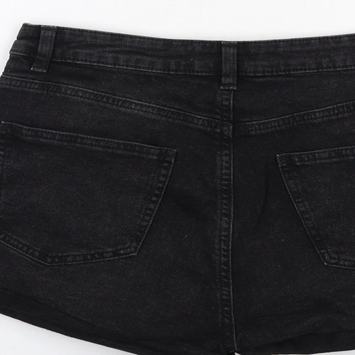 Denim & Co. Womens Black Cotton Boyfriend Shorts Size 10 Regular Button