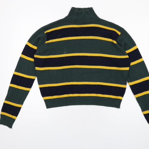 Brandy Melville Womens Green High Neck Striped Cotton Pullover Jumper One Size